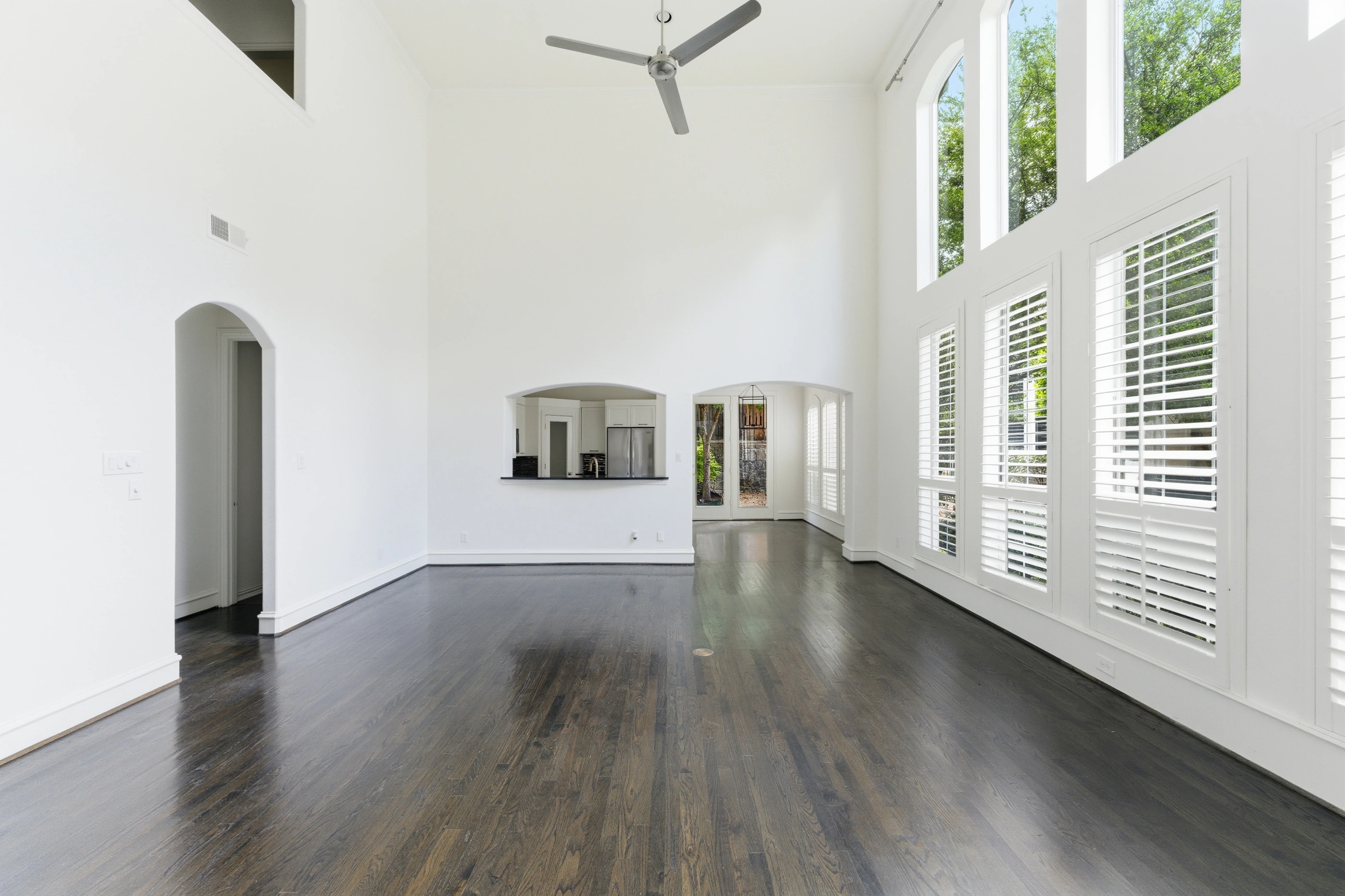 Living room with corner fireplace